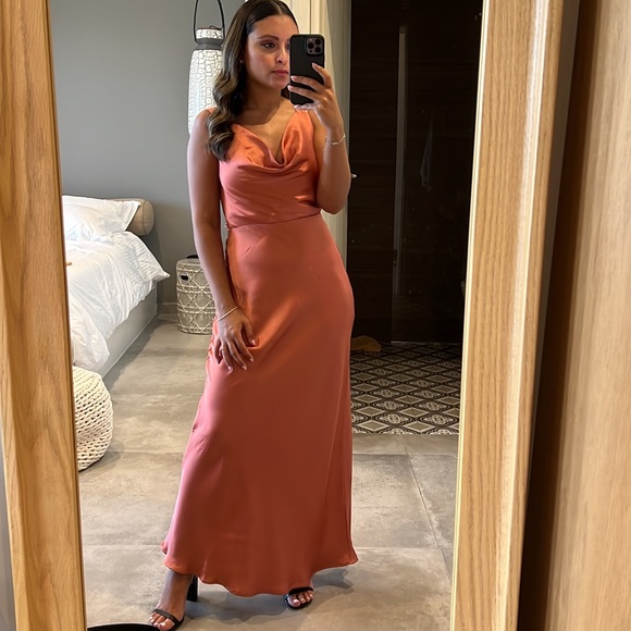 Dynamite satin evening dress size XS in salmon colour - Picture 2 of 6